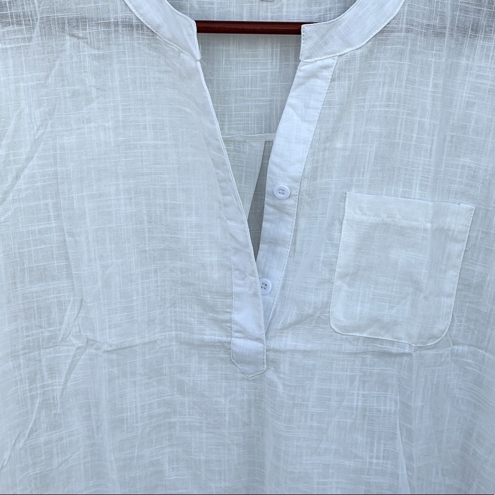 NWT V-Neck Long Sleeve Partial Button Top, White |XL - Picture 3 of 7